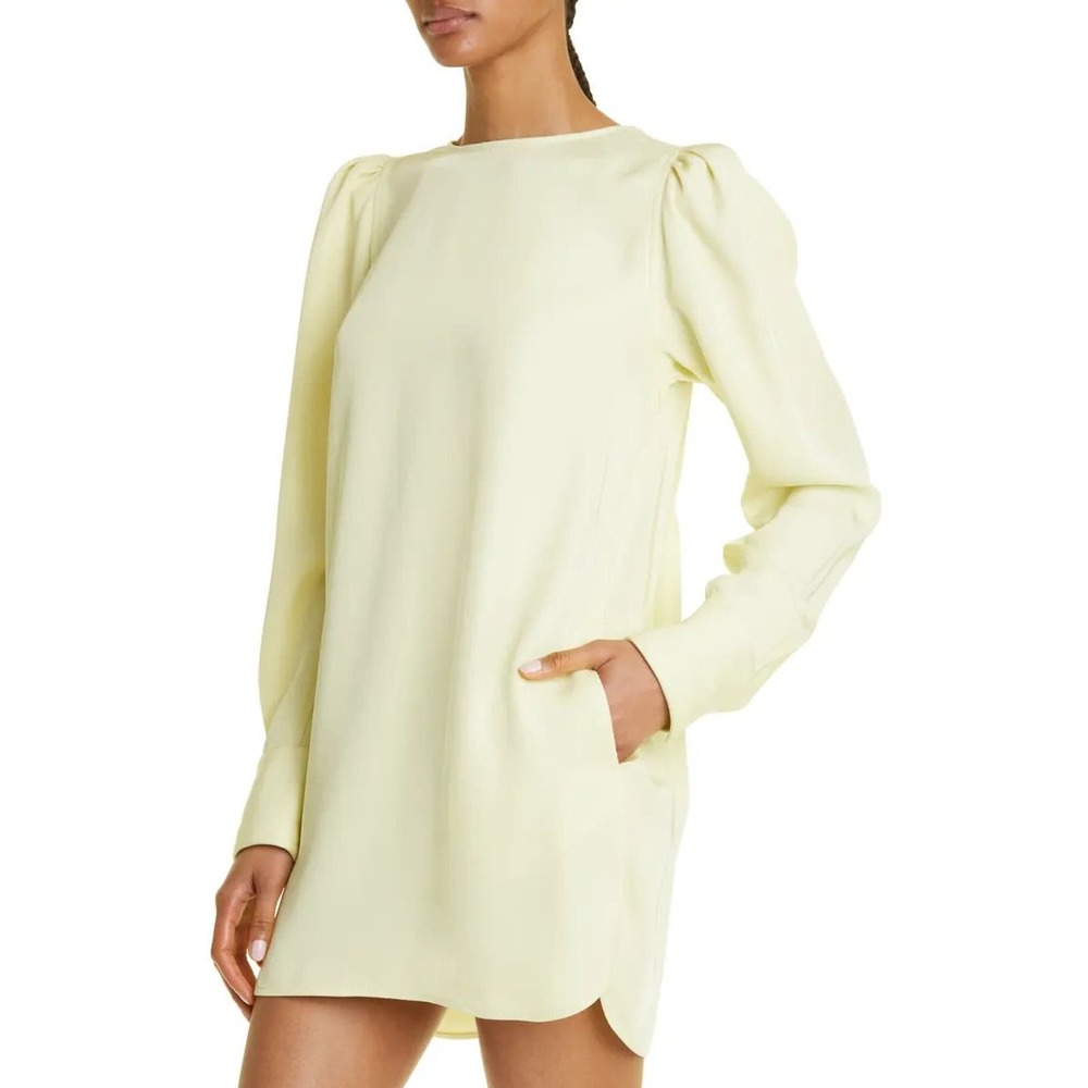 Maria McManus Size 0 Gathered Shoulder Mini Dress Lemon Ice Long Sleeve NWT $990